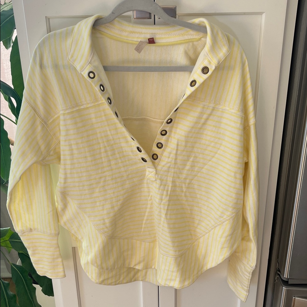 Pilcro Anthropologie yellow white stripe spliced Henley top sz xs LIKE NEW - Picture 3 of 7